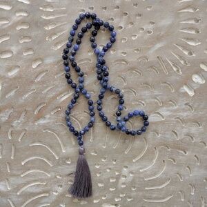 Sundance Blue Beaded Necklace with Gray Tassel